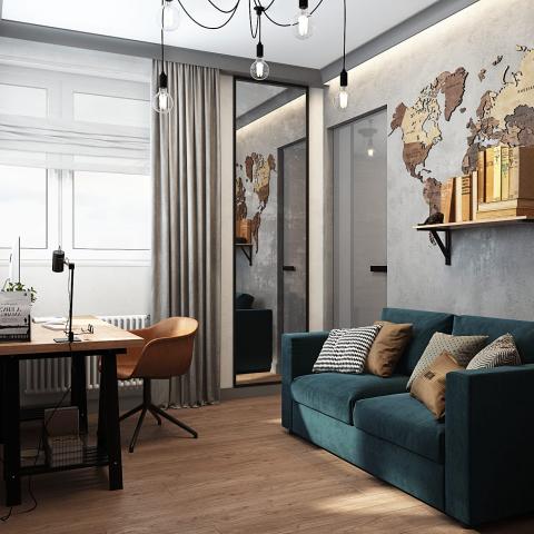 Дизайн интерьера квартиры 60 м2 в стиле лофт в ЖК SREDA г. Москва  | Fresh Art - дизайн студия